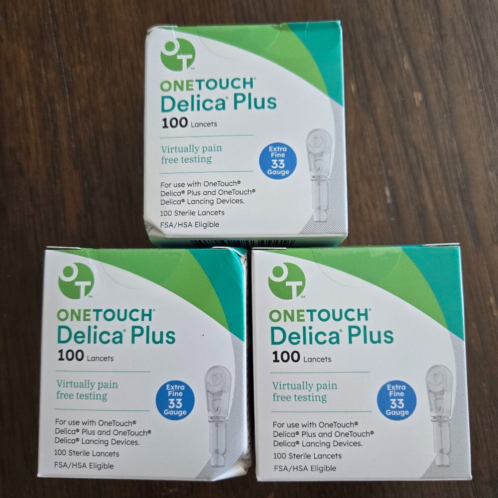 3-100 Count Boxes of One Touch Delica Plus 33G Lancets Extra Fine EXP2030